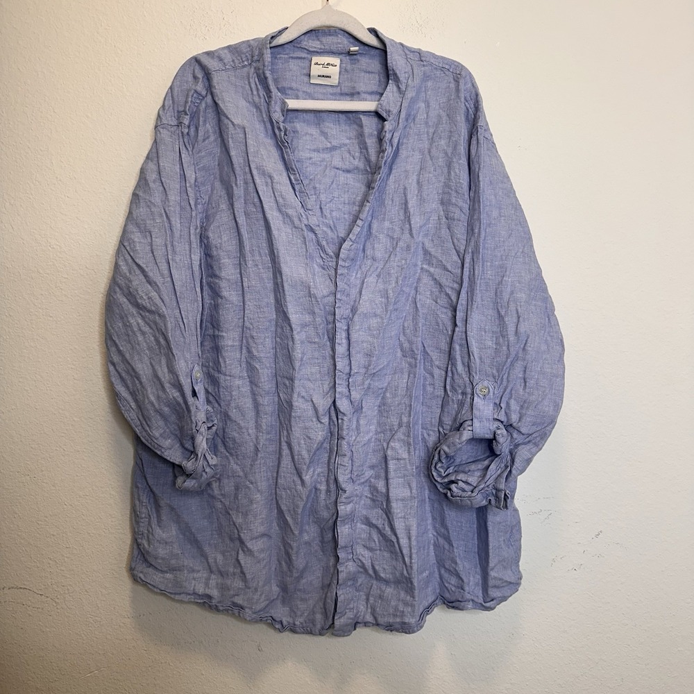 Murano Baird McNutt Blue  Linen Collarless Button Up Long Sleeve Men's Sz‎ 2XB